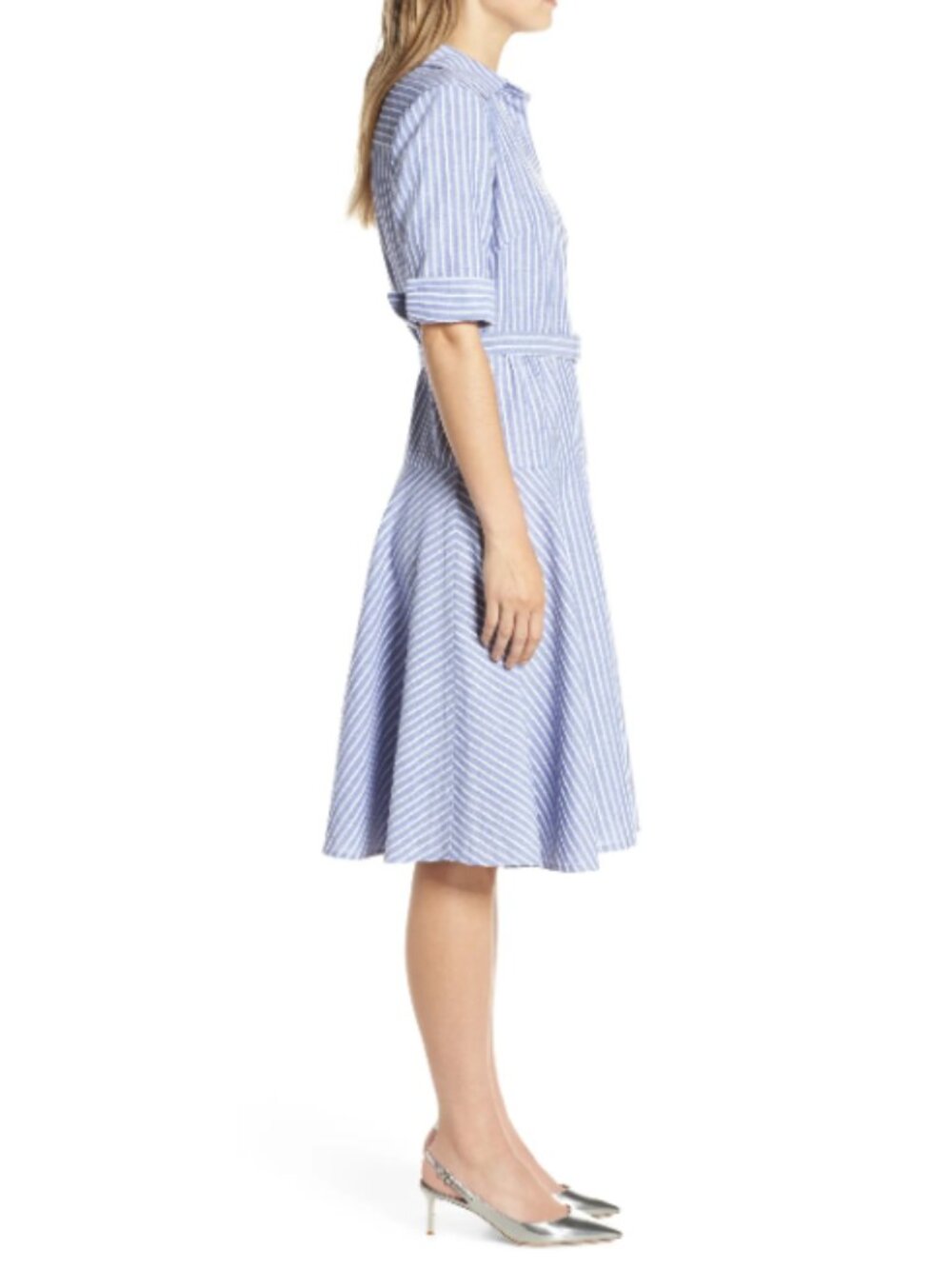 1901 Stripe Belted Shirtdress Sz 4 Petite - Picture 3 of 16